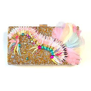 "Candy" Clutch -Gold Plated Enamel Bird with Swarovski crystals